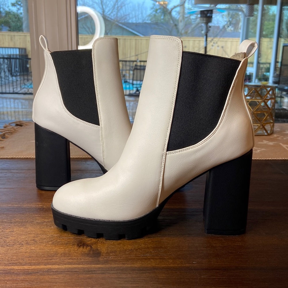 White & Black Heeled Boots